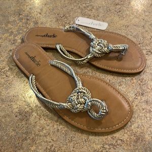 Charming Charlie flip flops. Gold roping